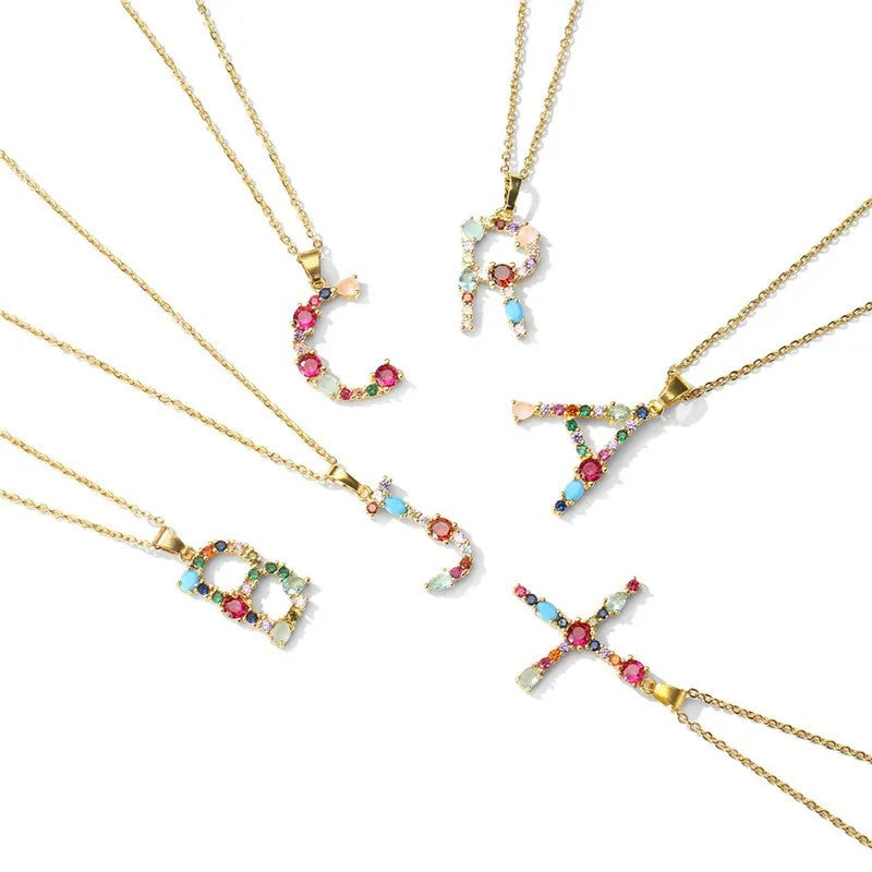 Multicolor Crystal Letter A Necklace