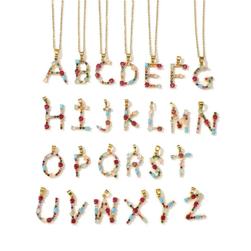 Multicolor Crystal Letter A Necklace