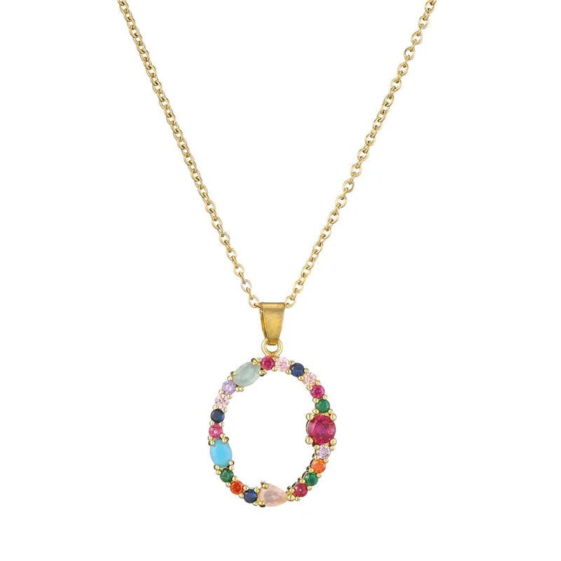 Multicolor Crystal Letter A Necklace