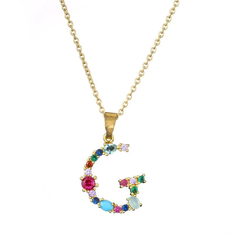 Multicolor Crystal Letter A Necklace