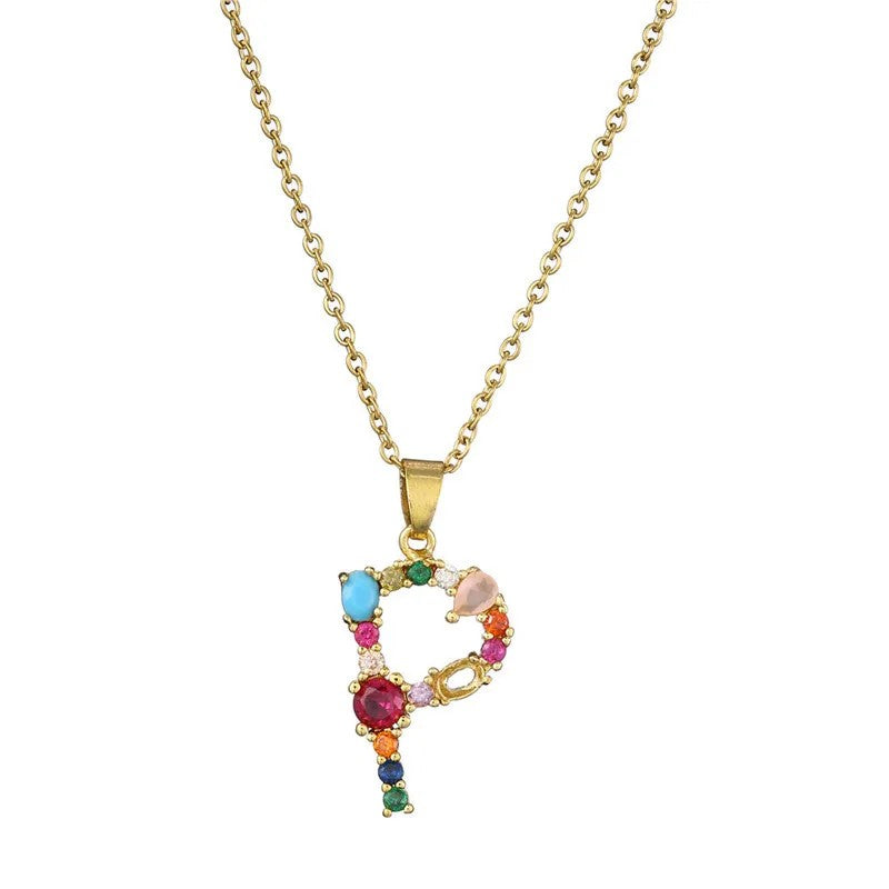 Multicolor Crystal Letter A Necklace