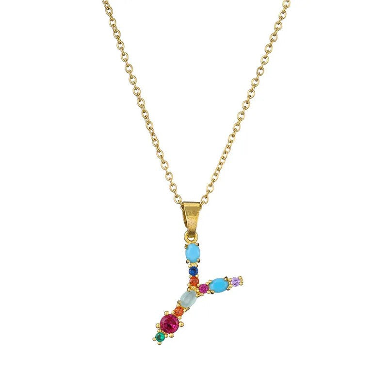 Multicolor Crystal Letter A Necklace