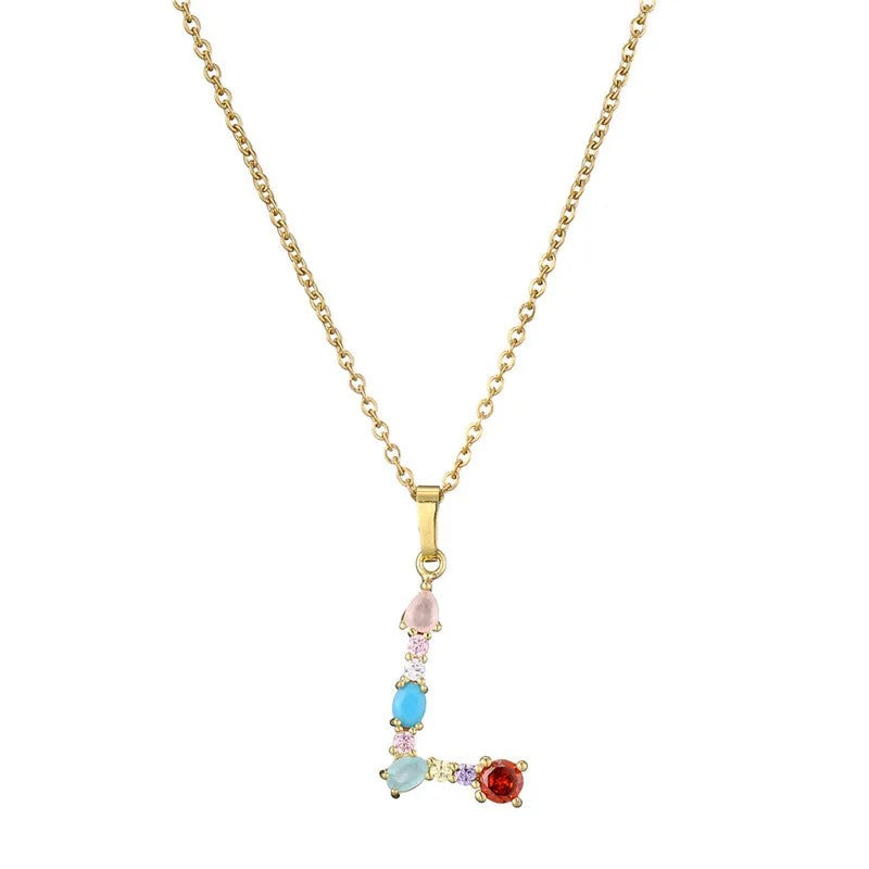 Multicolor Crystal Letter A Necklace
