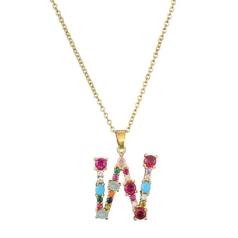Multicolor Crystal Letter A Necklace