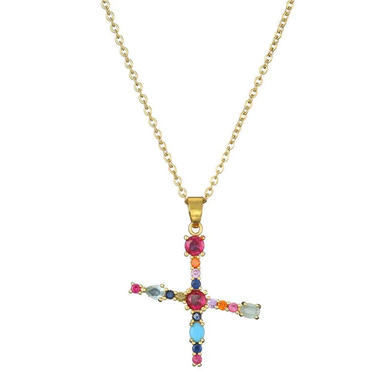 Multicolor Crystal Letter A Necklace