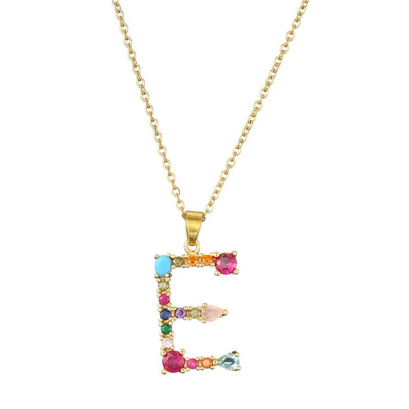 Multicolor Crystal Letter A Necklace
