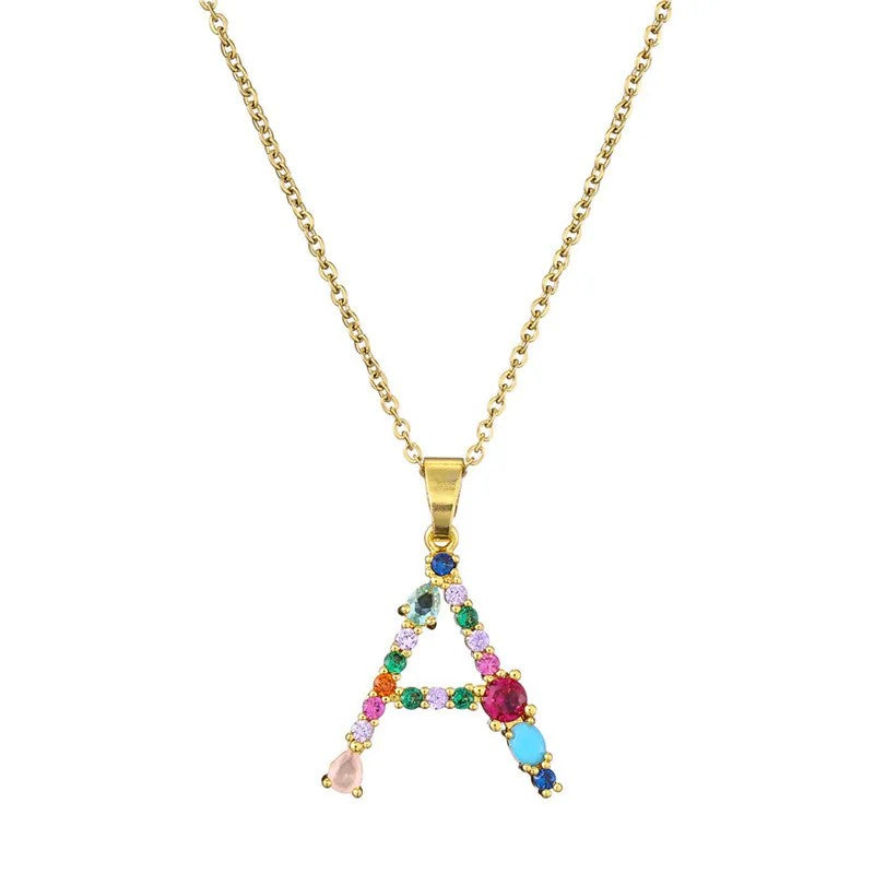 Multicolor Crystal Letter A Necklace