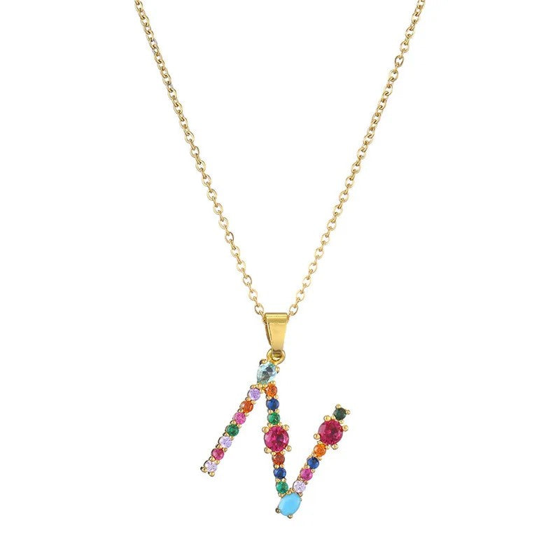 Multicolor Crystal Letter A Necklace