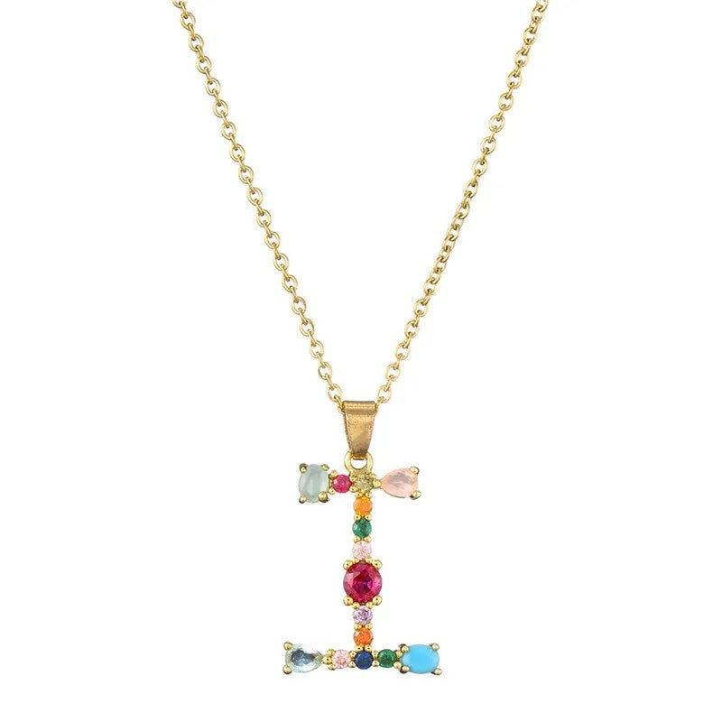 Multicolor Crystal Letter A Necklace