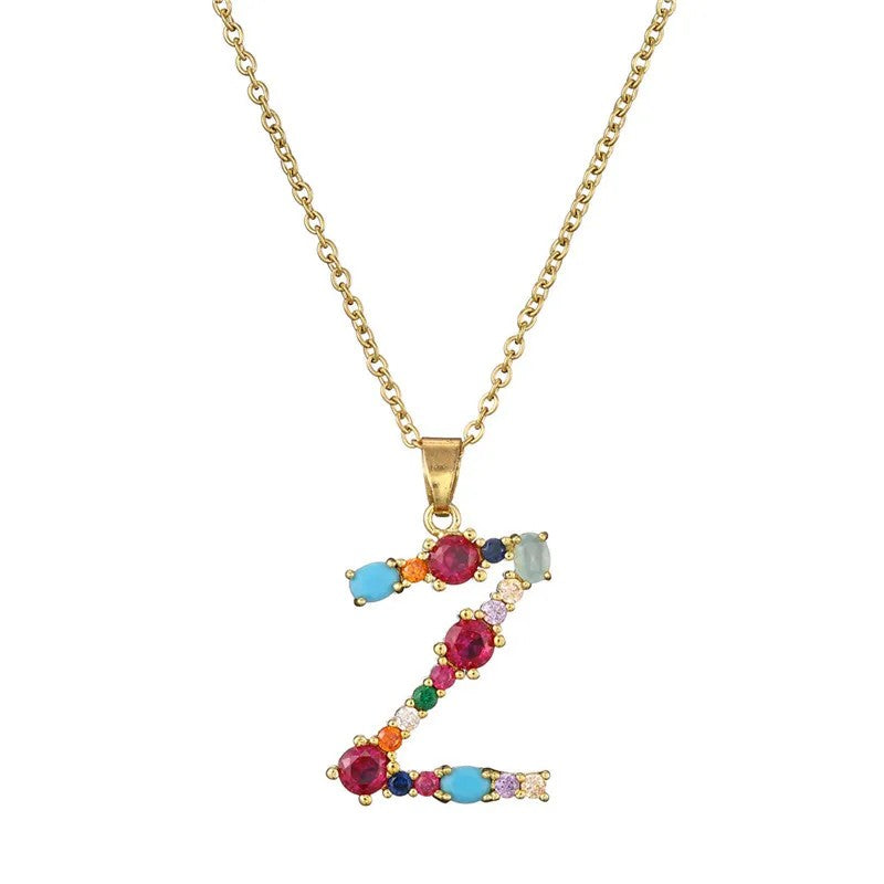 Multicolor Crystal Letter A Necklace