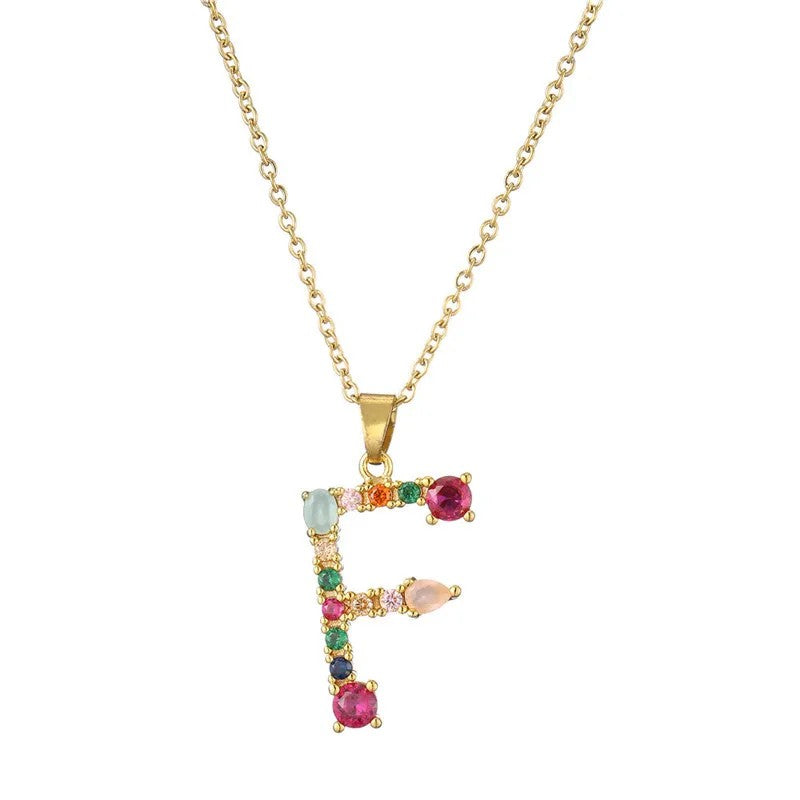 Multicolor Crystal Letter A Necklace