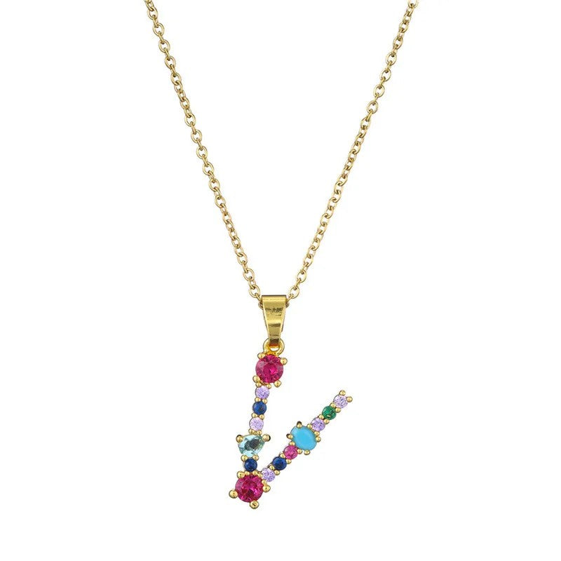 Multicolor Crystal Letter A Necklace