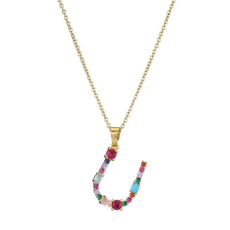 Multicolor Crystal Letter A Necklace