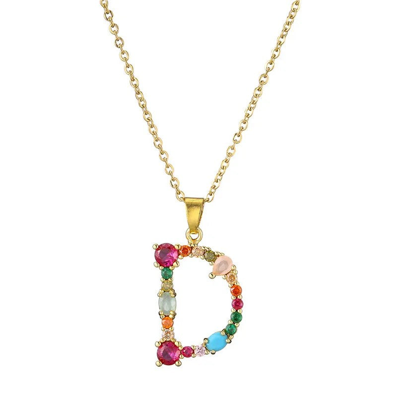 Multicolor Crystal Letter A Necklace