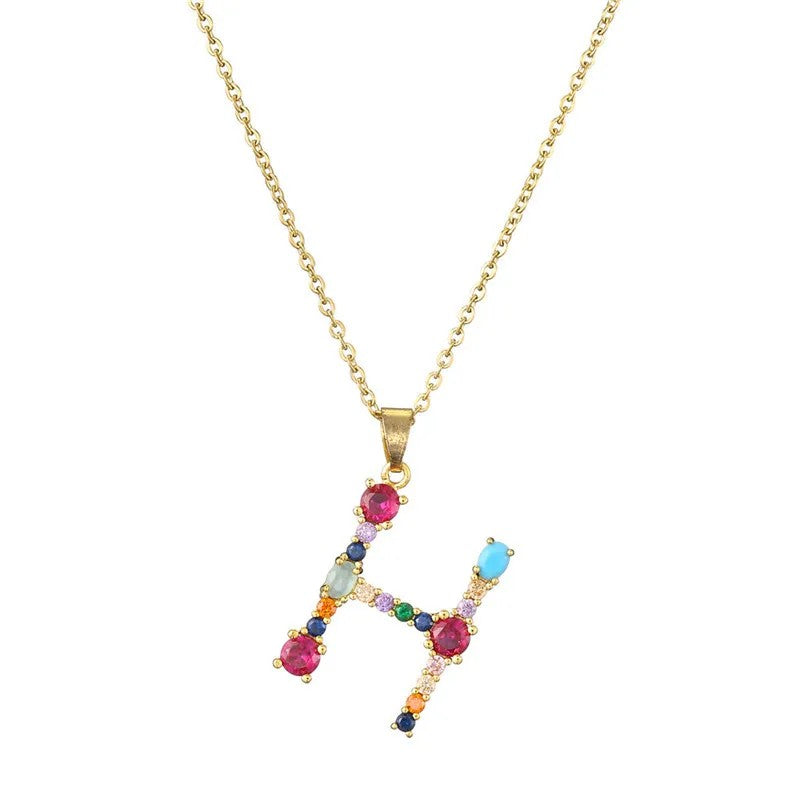 Multicolor Crystal Letter A Necklace