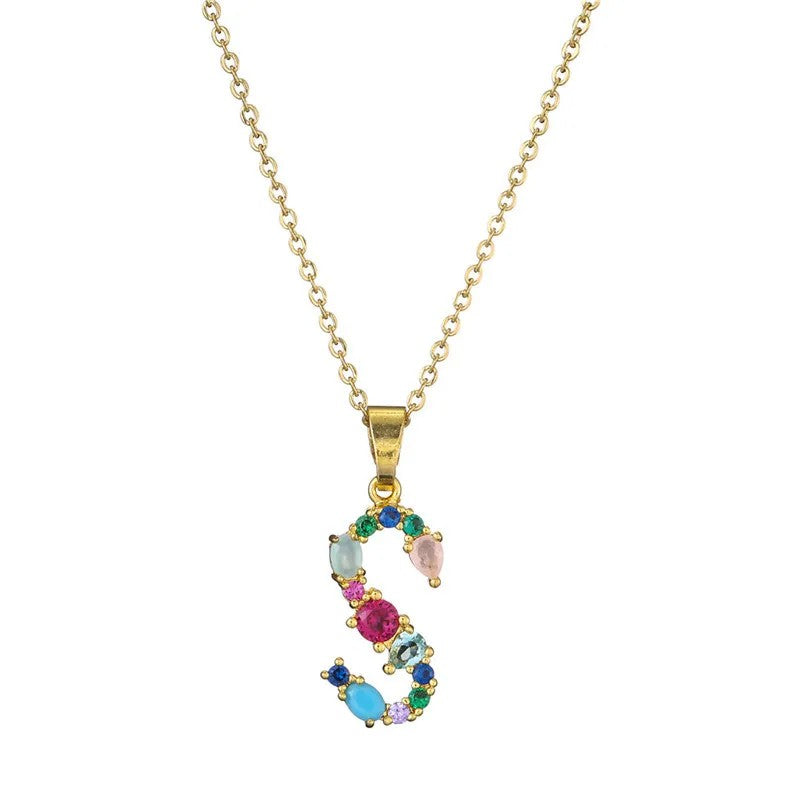 Multicolor Crystal Letter A Necklace