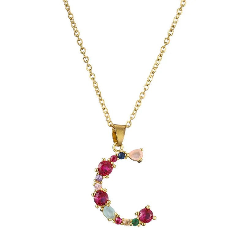 Multicolor Crystal Letter A Necklace