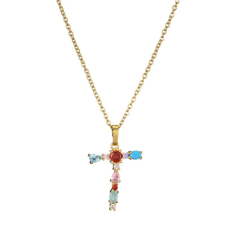 Multicolor Crystal Letter A Necklace