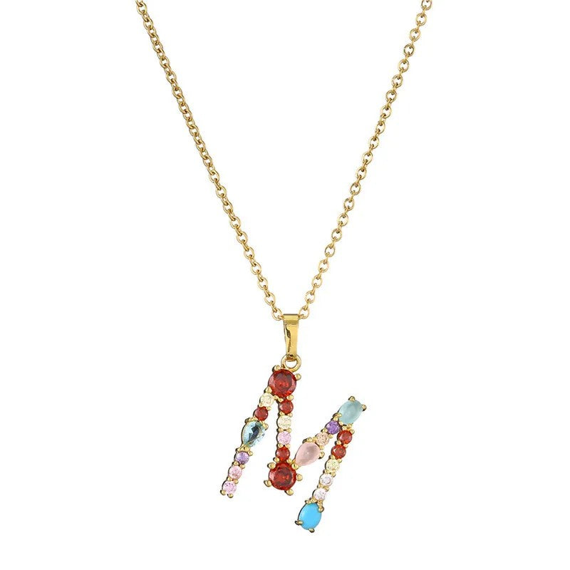 Multicolor Crystal Letter A Necklace