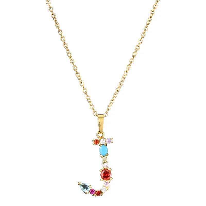 Multicolor Crystal Letter A Necklace