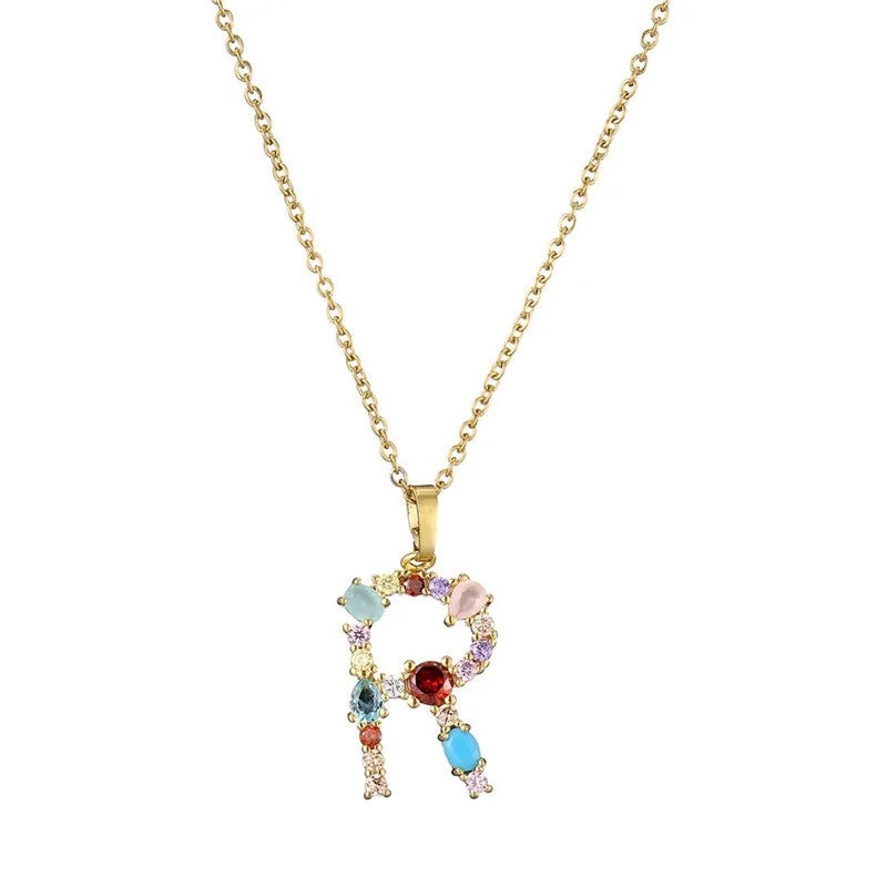 Multicolor Crystal Letter A Necklace