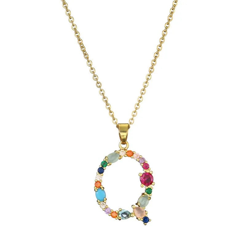 Multicolor Crystal Letter A Necklace