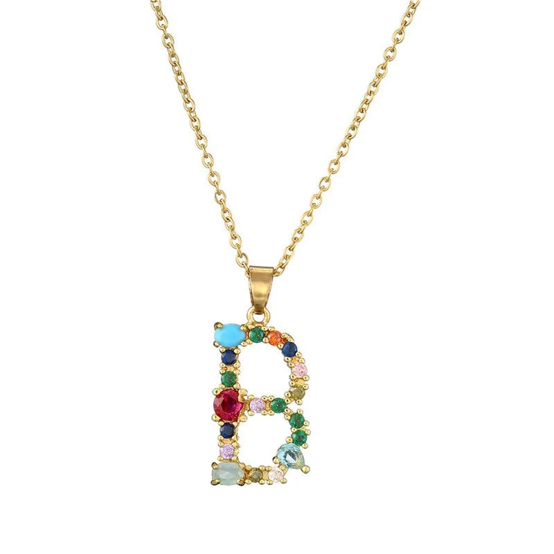Multicolor Crystal Letter A Necklace