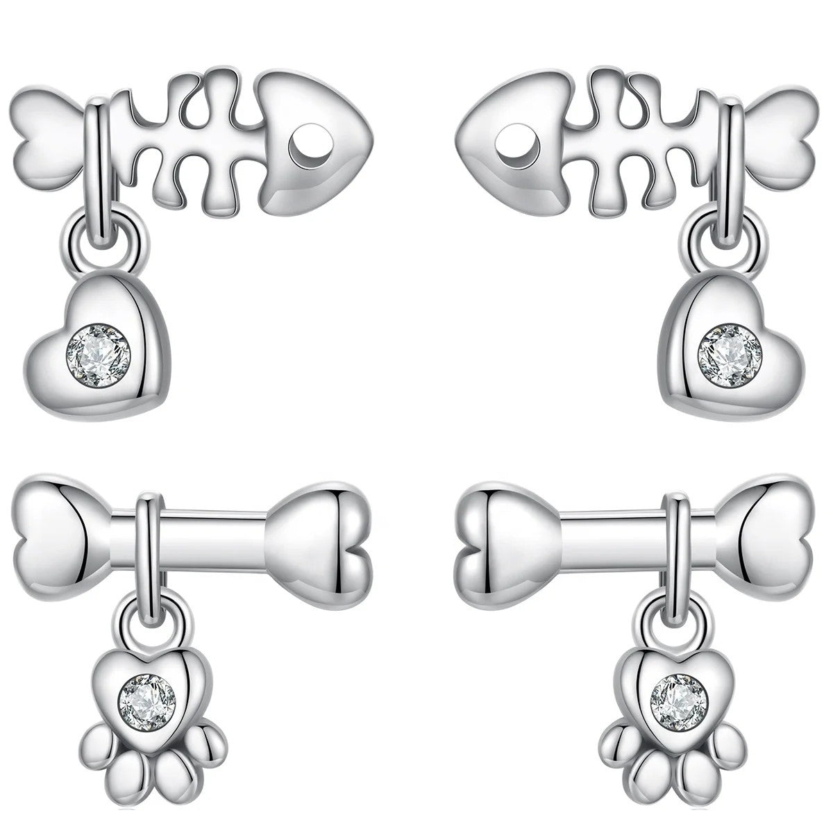 Fish Bone & Paw Stud Earrings