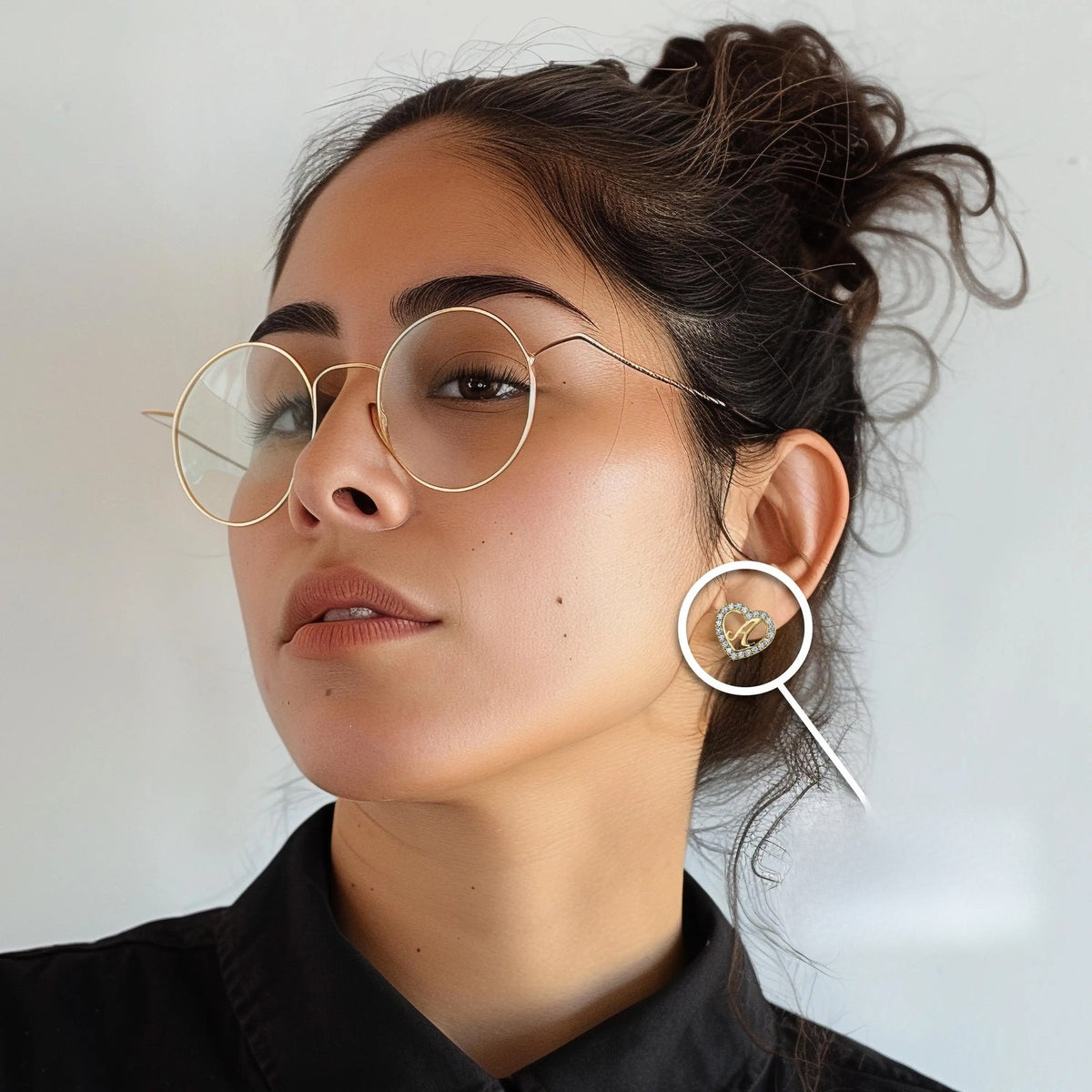 Cursive Initial Heart Stud Earrings