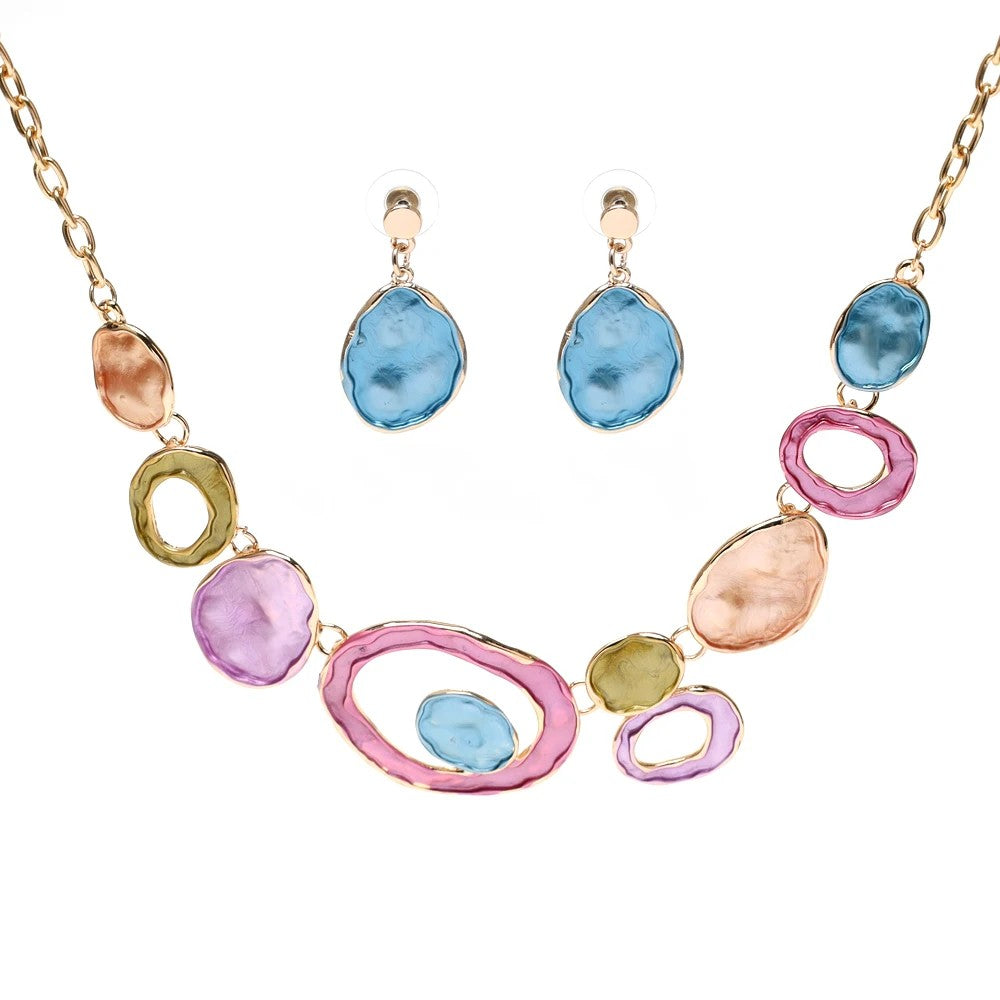 Colorful Enamel Statement Necklace & Earring Set
