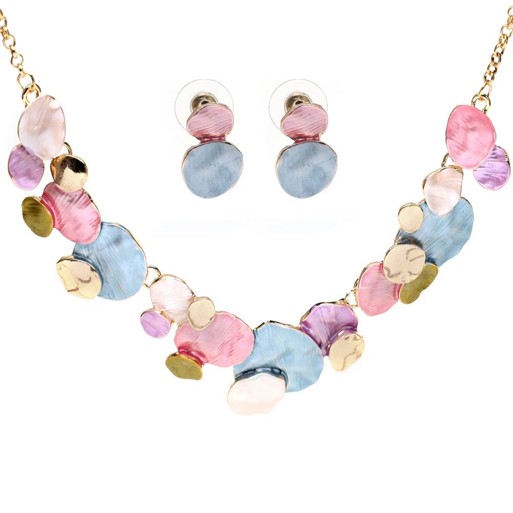 Colorful Enamel Statement Necklace & Earring Set