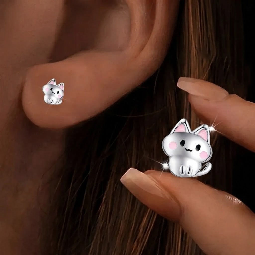 Blush Cheek Cat Stud Earrings