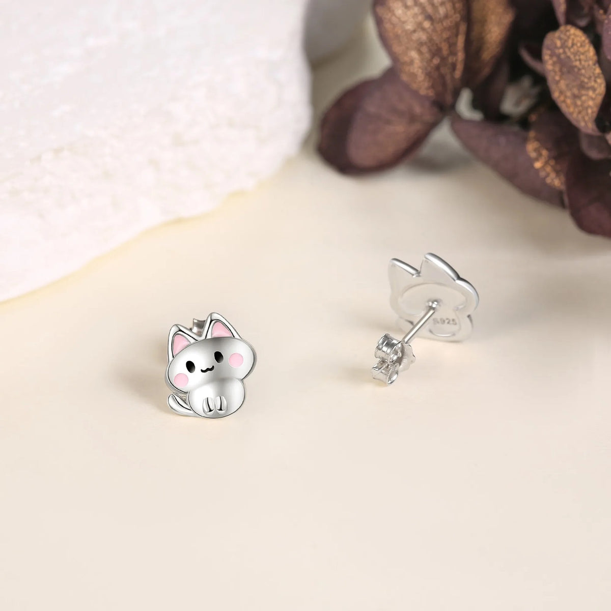 Blush Cheek Cat Stud Earrings