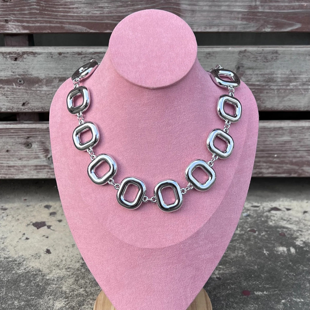 Two-Tone Rectangular Link Necklace