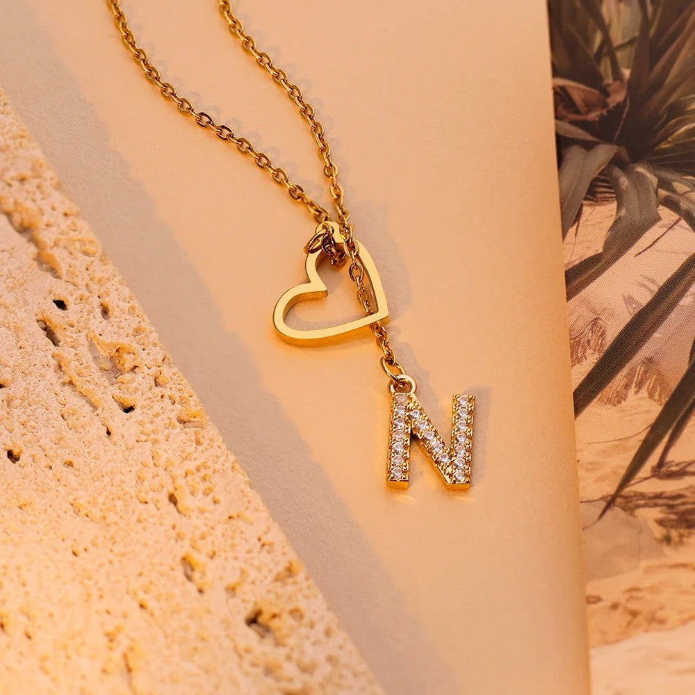 Crystal Initial Heart Pendant Necklace