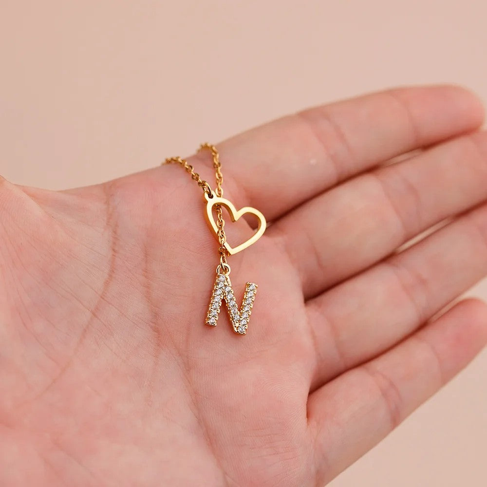 Crystal Initial Heart Pendant Necklace