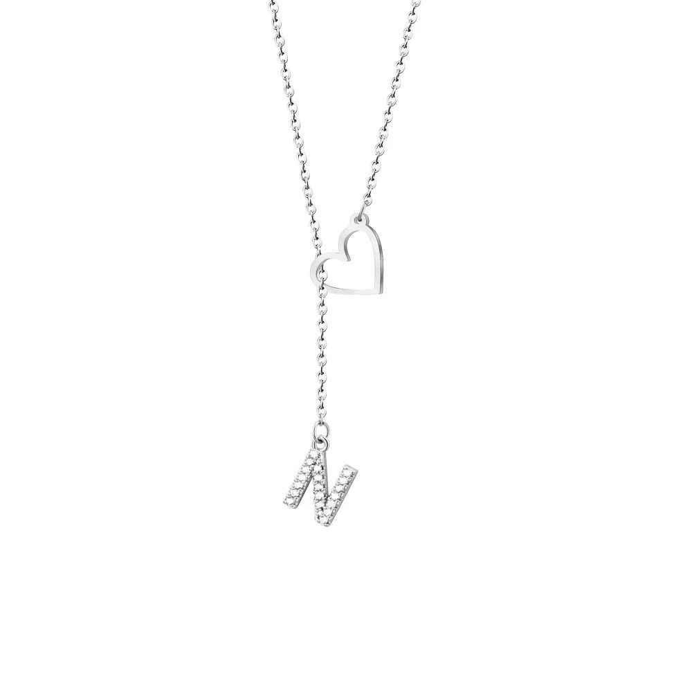 Crystal Initial Heart Pendant Necklace