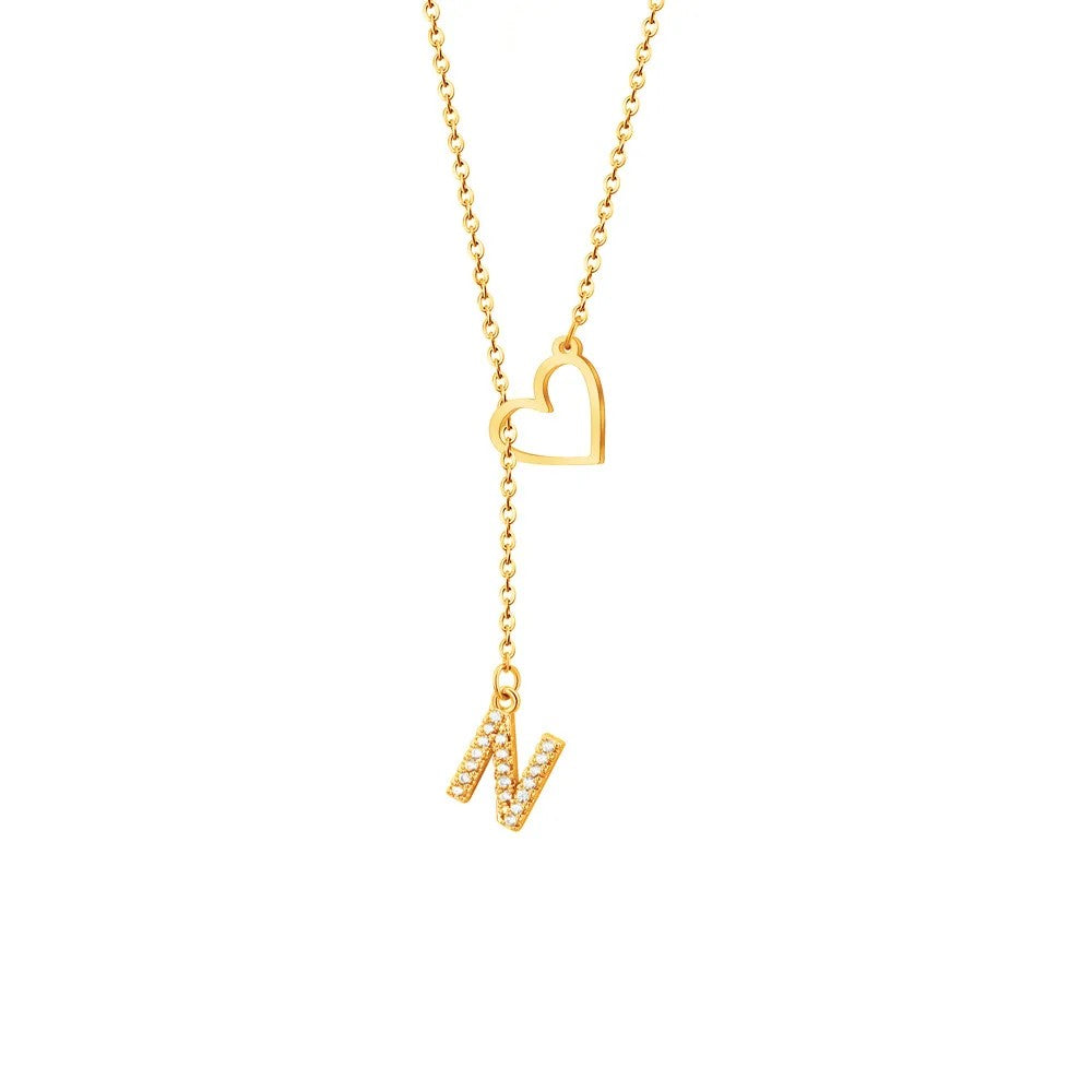 Crystal Initial Heart Pendant Necklace