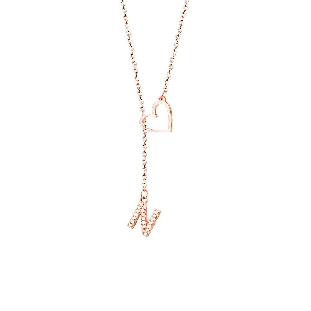 Crystal Initial Heart Pendant Necklace