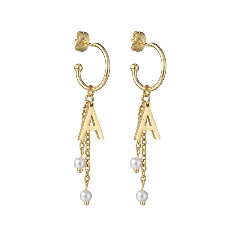 Initial Pearl Chain Drop Earrings