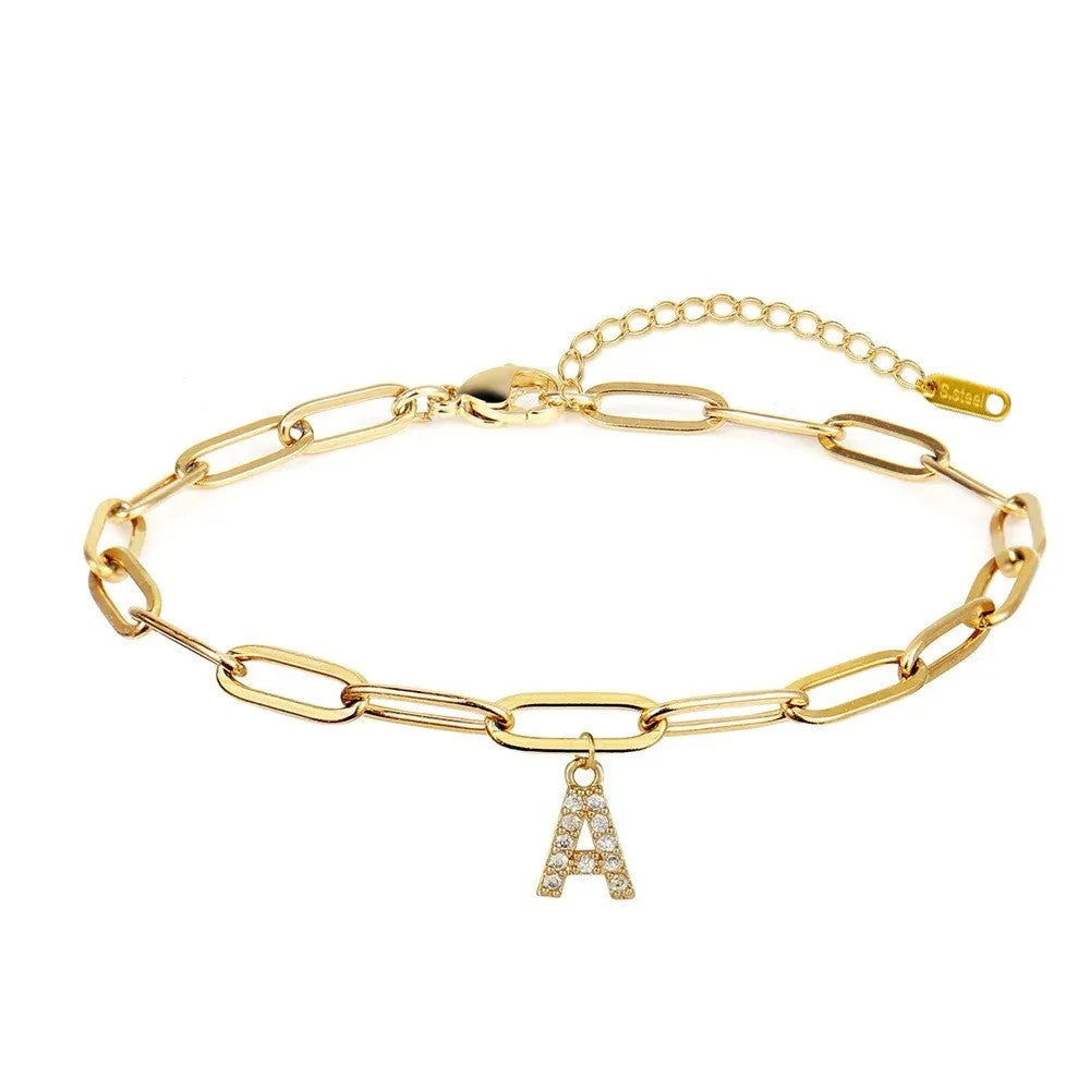 Crystal Initial T Link Bracelet