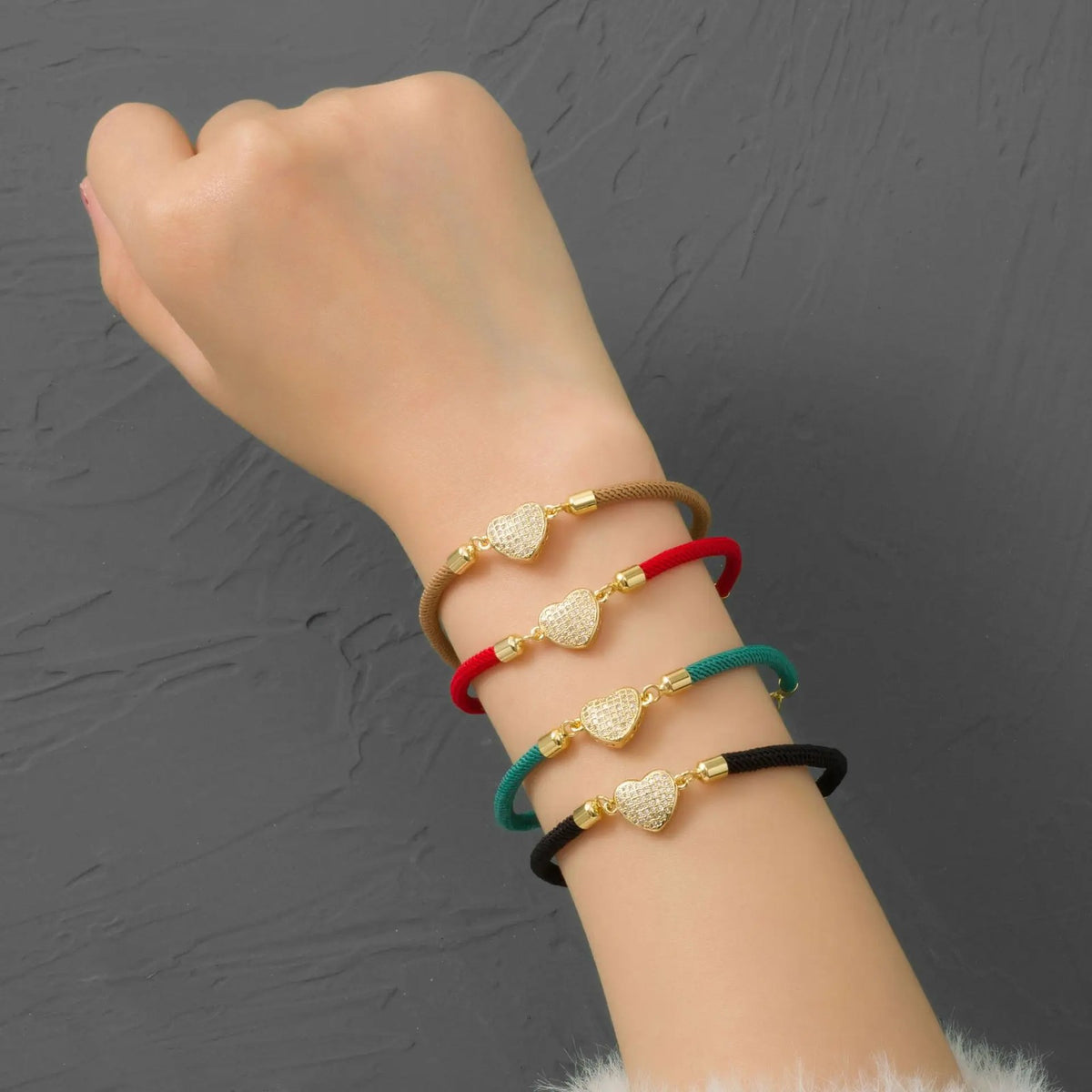 Pave Heart Rope Bracelet