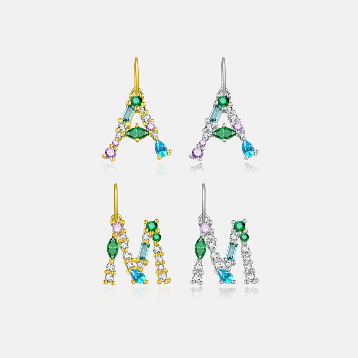 Multicolor Crystal Initial Drop Earrings