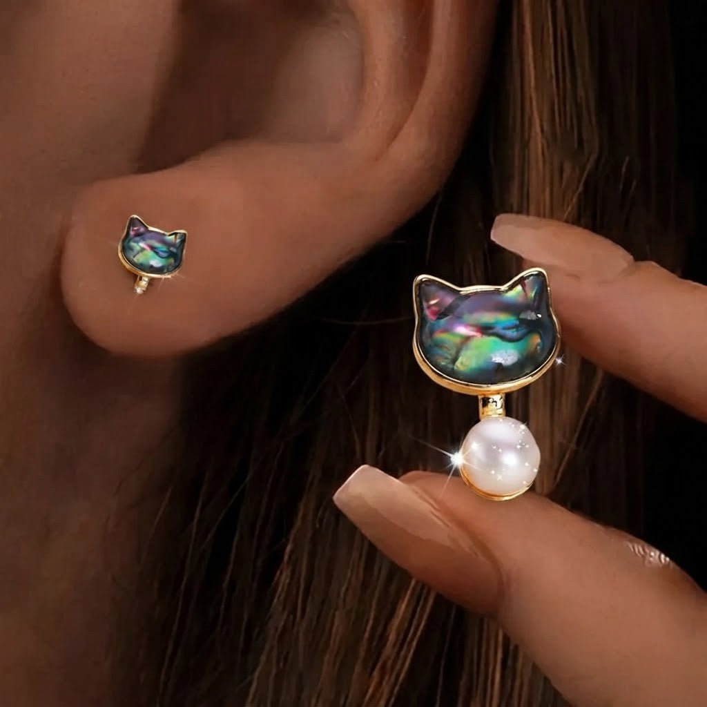 Cat Shell Pearl Earrings