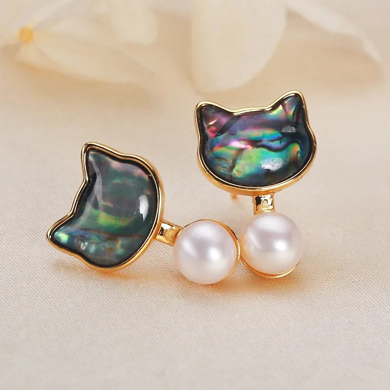Cat Shell Pearl Earrings