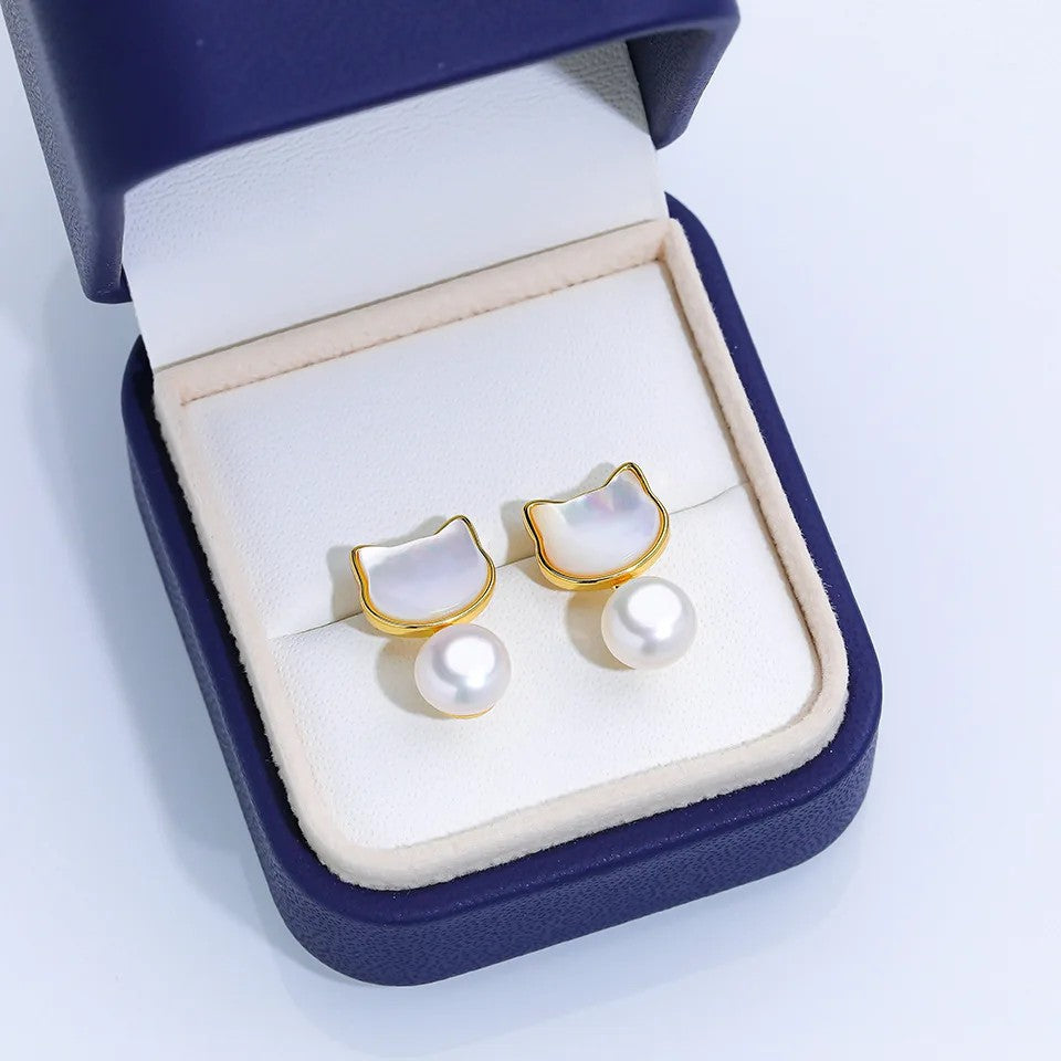 Cat Shell Pearl Earrings