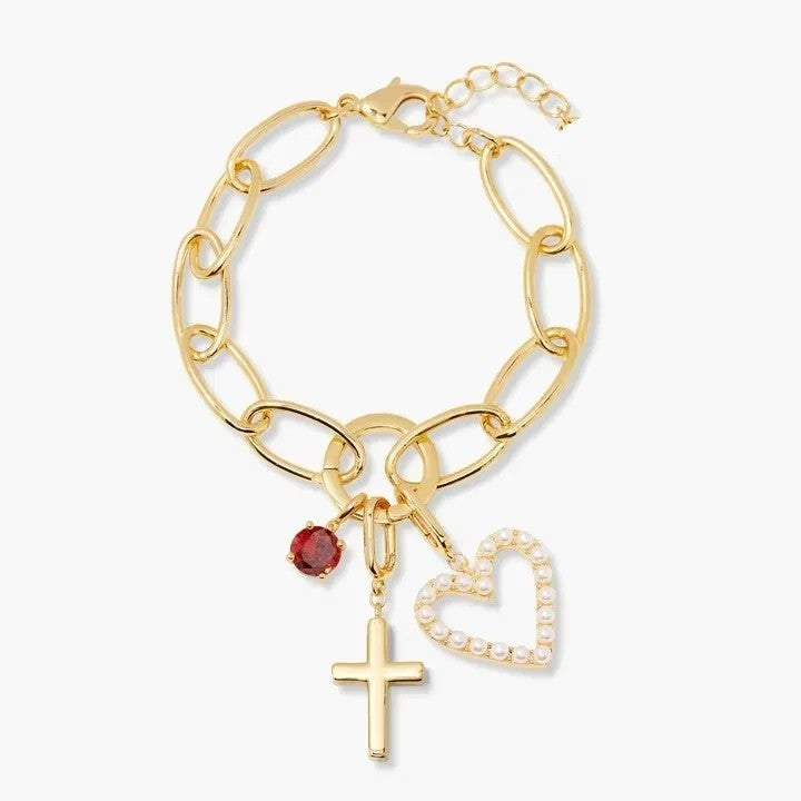 Pearl Heart & Cross Charm Necklace