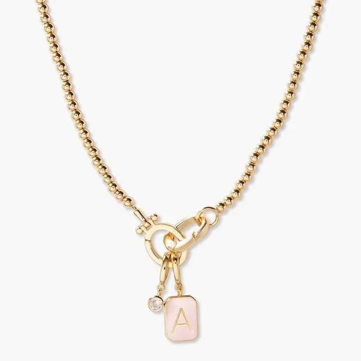 Pink Initial Charm Necklace