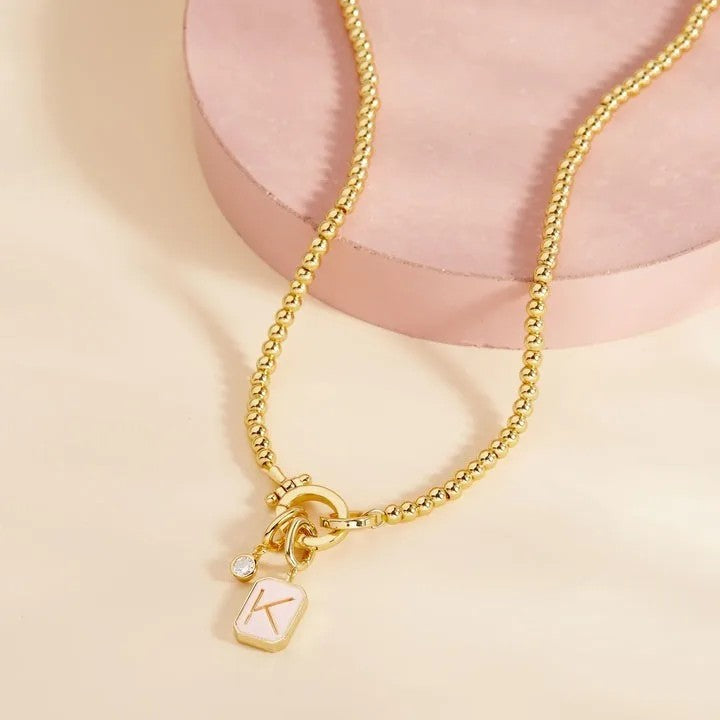 Pink Initial Charm Necklace