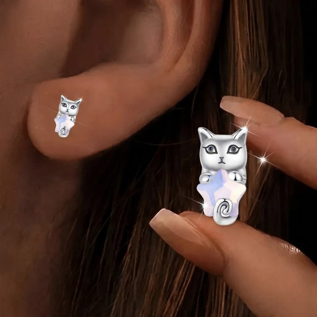 Iridescent Star Cat Stud Earrings
